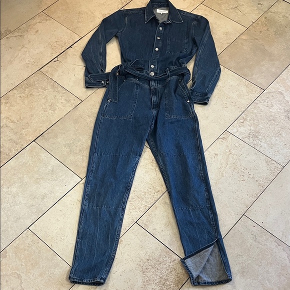 RAG & BONE SZM MIA LONG SLEEVE BELTED DENIM JUMPSUIT VINCENT